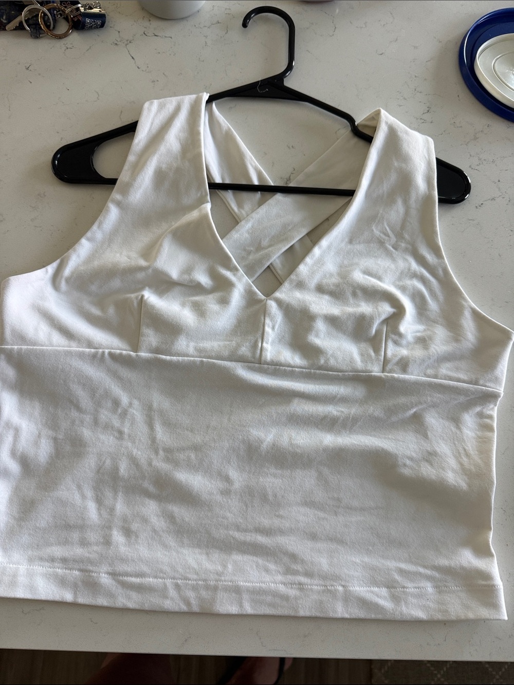 Sleeveless White Cross-Back Tank Top BOSTON PROPER WOMENS L LARGE HALTER CROSS